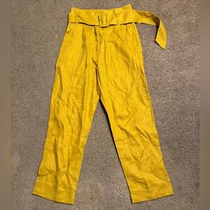 SEA new york 100% linen belted pants yellow straight leg small upscale high rise